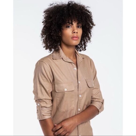 Emily Phillips 6 Shirtdress Tan Top Dress Small Button Down Up Long Sleeve Mini - Picture 7 of 12